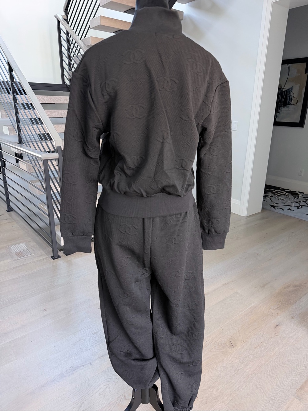 CHANEL Black Embossed Logo Tracksuit Matching Set with Gold Accent size M - Picture 7 of 16